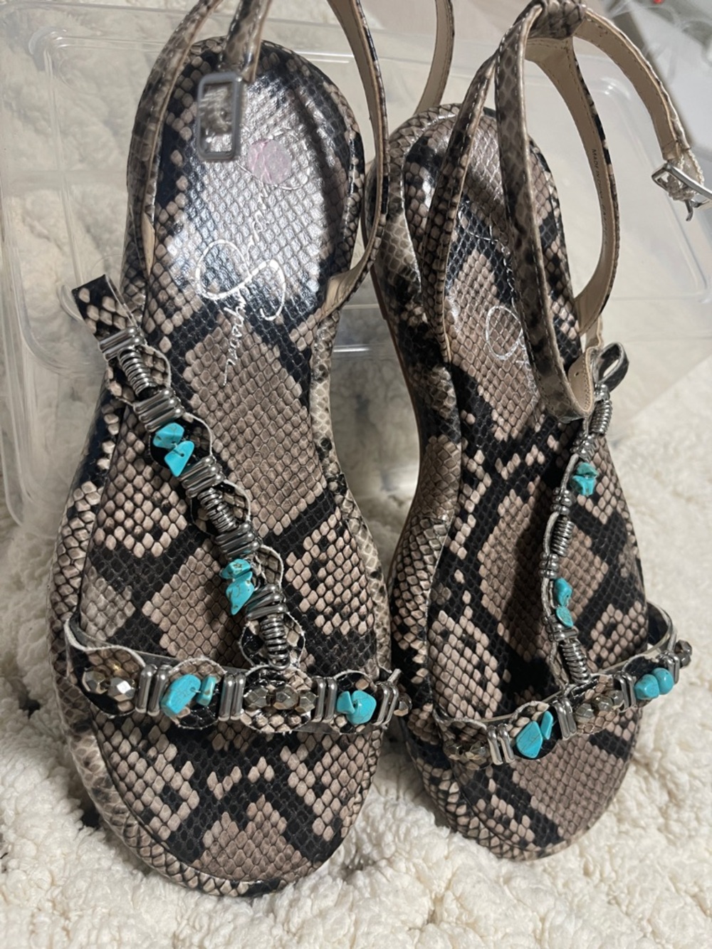 Jessica Simpson Snake-Print Sandals with Turquoise Accents